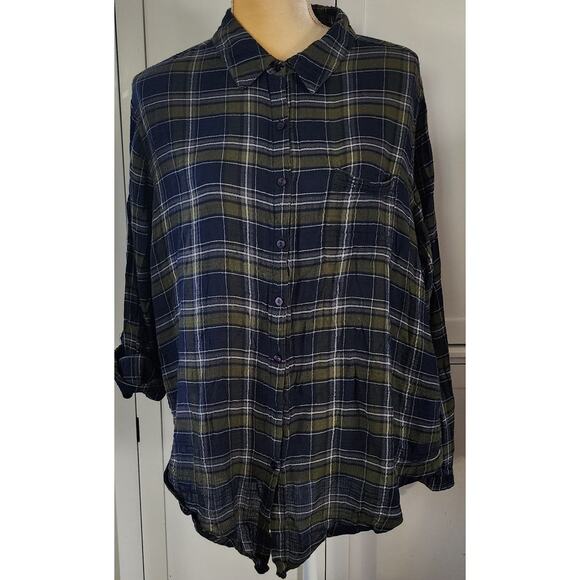 Westport Blue Green Button Up Plaid Plus Size Shirt 2X - Picture 1 of 8